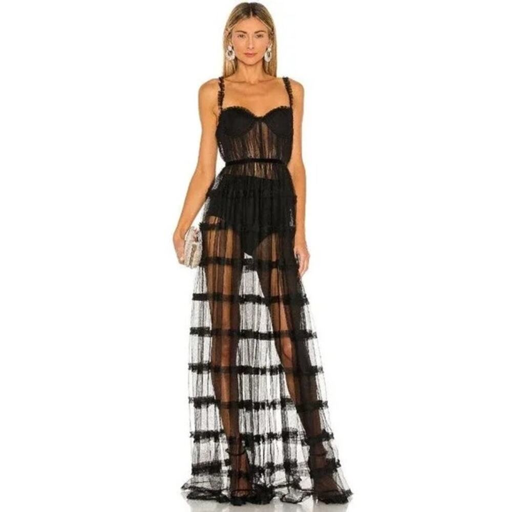 SAU LEE Camille Gown Maxi Dress Black 0